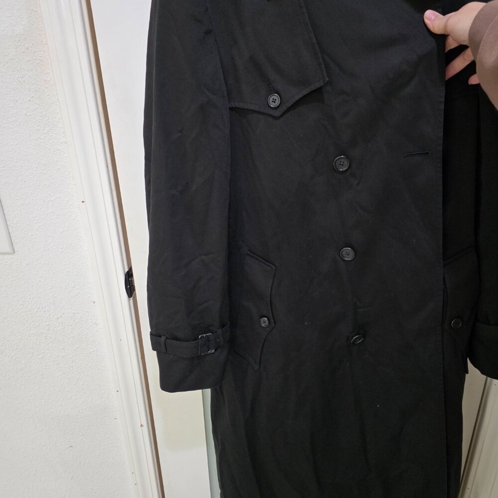 Christian Dior Trench Coat Black 42L Vintage Designer Long Double-Breasted - Picture 7 of 16